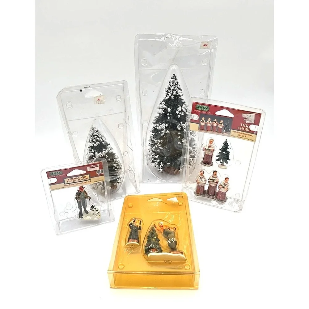 Lemax‎ Village Evergreen Trees Choir Singers Christmas Fireman And Dalmatian LOT